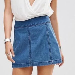 FREE PEOPLE ZIP TO IT DENIM MINI SKIRT